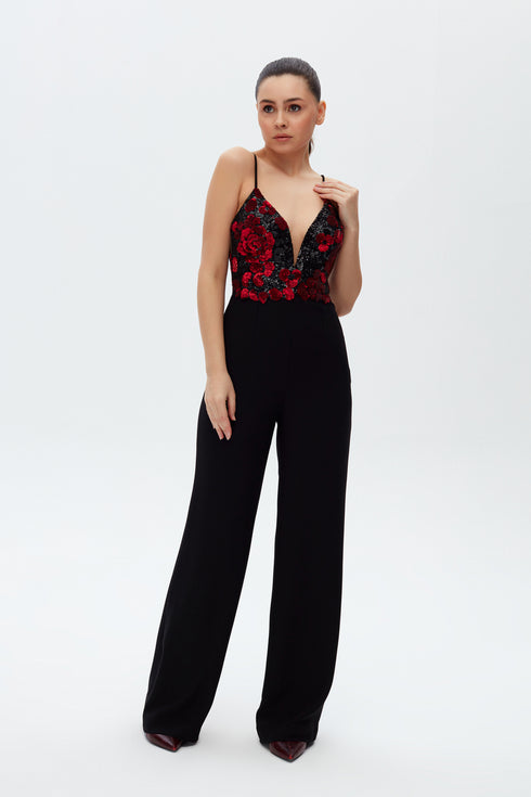 DEEP V DECOLLETE SEQUIN JUMPSUIT